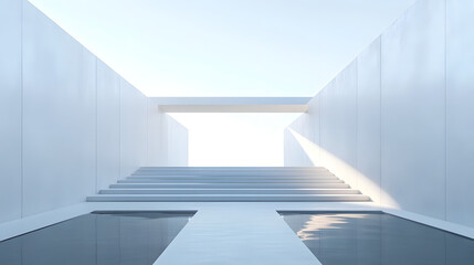 Obraz premium Minimalist white bridge in abstract space with clean architectural design