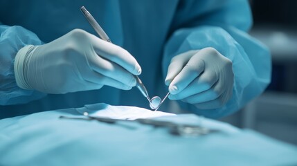 A dental surgeon performing a dental implant procedure with surgical tools in a dental surgery room, with implant tools and patient details visible, Operative style