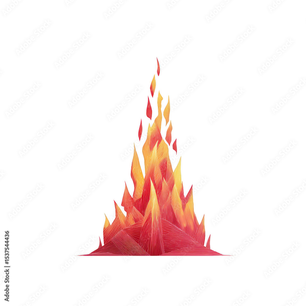 Poster stylized illustration of vibrant, abstract fire with red and yellow flames, creating dynamic and ene