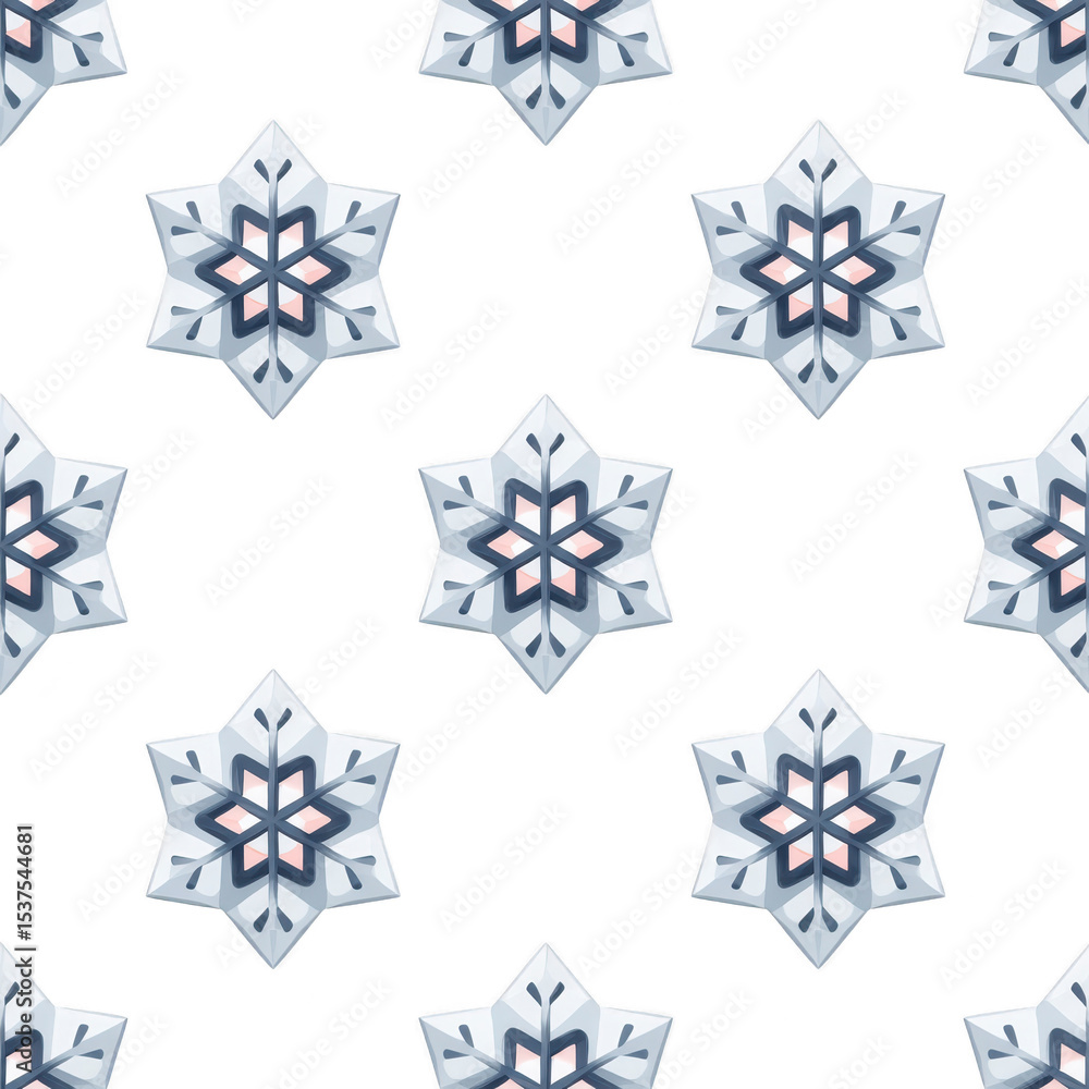 Poster seamless pattern featuring geometric snowflakes with modern design on transparency background, creat