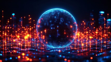 Digital sphere, glowing with network
