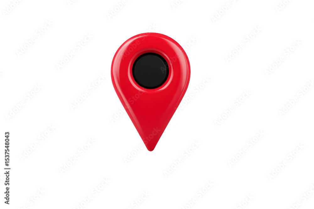 Poster red map pin icon with glossy finish, isolated on transparency background, symbolizing location or na