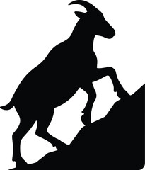 Silhouette mountain goat climbing rock vector illustration