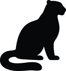 Silhouette panther sitting black and white vector illustration