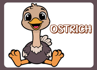 Cute little  ostrich  happy smile cartoon illustration.
