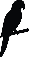 Silhouette parrot perched on branch flat design vector illustration