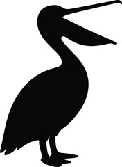Obraz premium Silhouette pelican bird standing in black vector illustration
