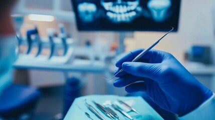 A dentist examining a patient’s teeth in a modern dental clinic with bright, clean surfaces, Clinical style