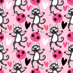 Halloween animals seamless cats pattern for wrapping paper