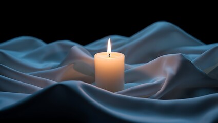 Serene Candlelight A Moment of Peace and Reflection on Soft Fabric