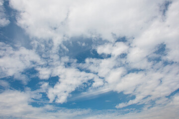 雲の多い春の青空