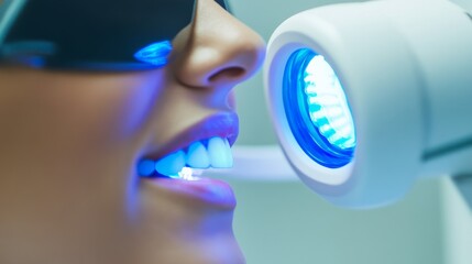 A dentist examining a patient’s teeth with a dental mirror and probe in a well-equipped dental office, with dental tools and x-rays visible, Thorough style