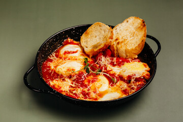 a dish in a restaurant on an olive background