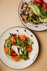 a dish in a restaurant on an olive background