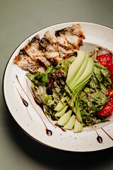 a dish in a restaurant on an olive background