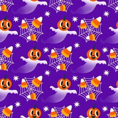 Fototapeta premium Halloween ghost seamless cute cartoon pattern for wrapping paper and fabrics