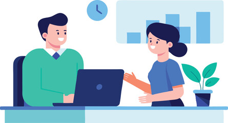 Business colleagues collaborating on project using laptop