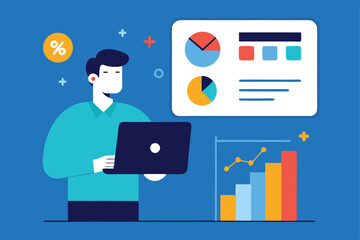 Businessman analyzing data charts graphs laptop financial report