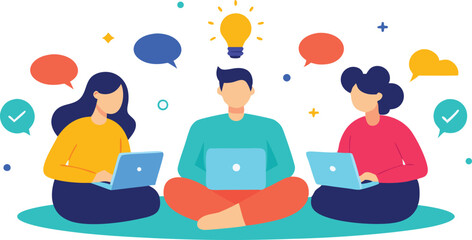 Collaborative teamwork brainstorming ideas using laptops