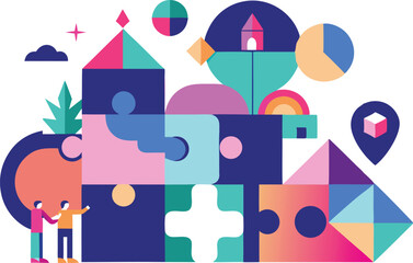 Colorful abstract puzzle pieces teamwork collaboration concept