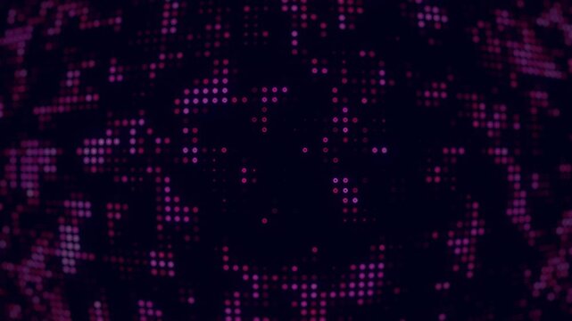 Futuristic animation of glowing pink and magenta pixel dots in a seamless loop. Perfect for digital, abstract, tech, and motion backgrounds in modern design projects.