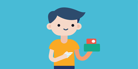 Happy boy holding a small gift box and tissue