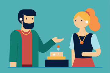 Obraz premium Man showing woman jewelry at a store counter