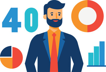 Successful businessman forty years old charts graphs data analytics