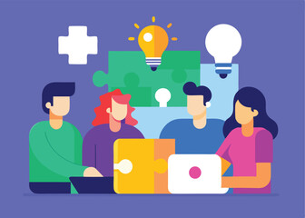 Team collaboration innovative ideas puzzle solution success