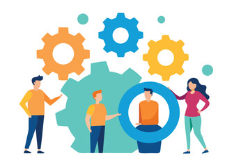 Teamwork collaboration business people gears working together