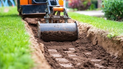 Trench roller compacting narrow excavation zone for underground utilities