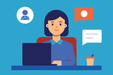 Woman working on laptop computer online communication