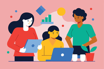 Women collaborating on project using laptop and tablet