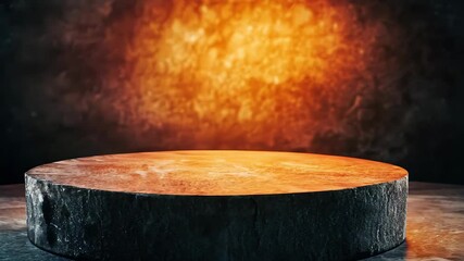 Stage of Grandeur: A weathered, circular stone platform, bathed in the warm, dramatic glow of an enigmatic backdrop, ready to spotlight the extraordinary.