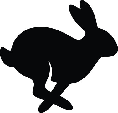 Silhouette running rabbit black and white vector illustration