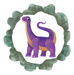 cartoon scene with dinosaur animal dino prehistoric element button illustration for children