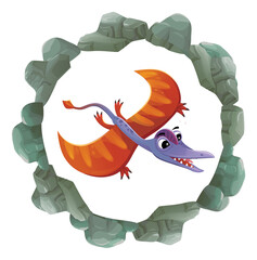 cartoon scene with dinosaur animal dino prehistoric element button illustration for children