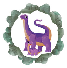 cartoon scene with dinosaur animal dino prehistoric element button illustration for children