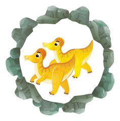 cartoon scene with dinosaur animal dino prehistoric element button illustration for children
