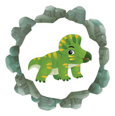 cartoon scene with dinosaur animal dino prehistoric element button illustration for children