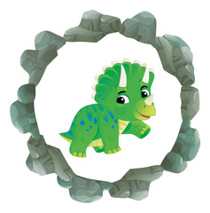 cartoon scene with dinosaur animal dino prehistoric element button illustration for children