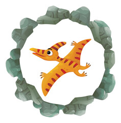 cartoon scene with dinosaur animal dino prehistoric element button illustration for children