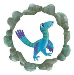 cartoon scene with dinosaur animal dino prehistoric element button illustration for children