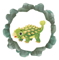 cartoon scene with dinosaur animal dino prehistoric element button illustration for children
