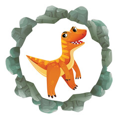 cartoon scene with dinosaur animal dino prehistoric element button illustration for children