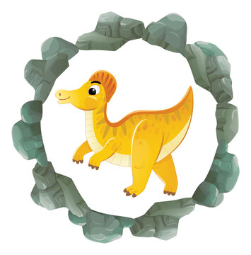 cartoon scene with dinosaur animal dino prehistoric element button illustration for children