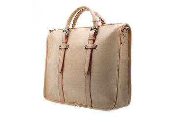Tan Leather Briefcase with Straps Isolated