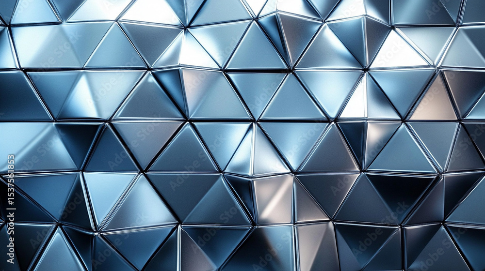 Poster reflective silver metallic pyramids arranged abstractly against a sleek background. modern geometric