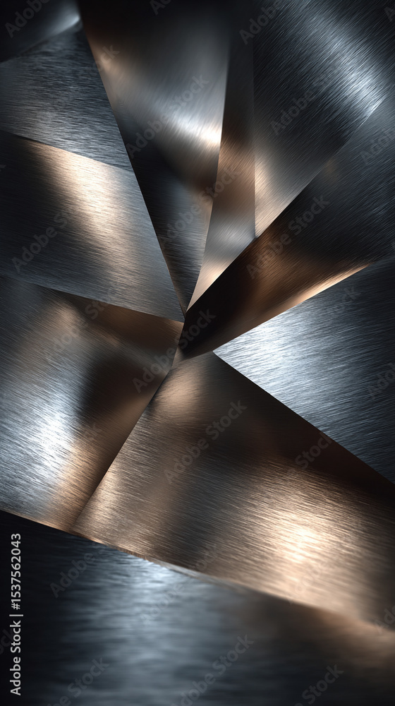 Poster reflective silver metallic pyramids arranged abstractly against a sleek background. modern geometric