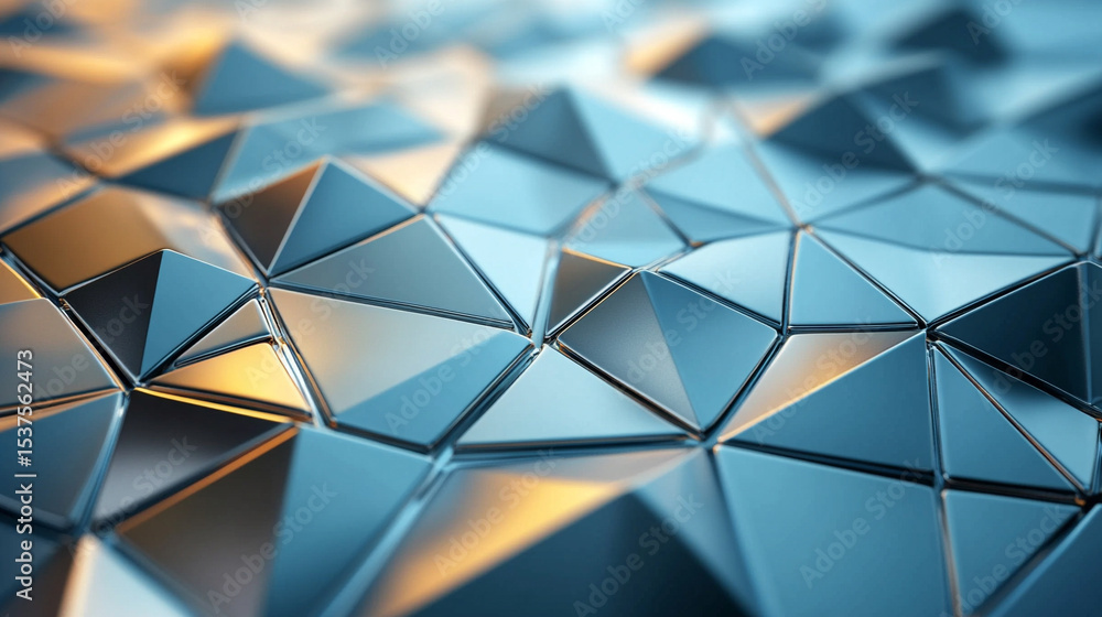 Poster reflective silver metallic pyramids arranged abstractly against a sleek background. modern geometric